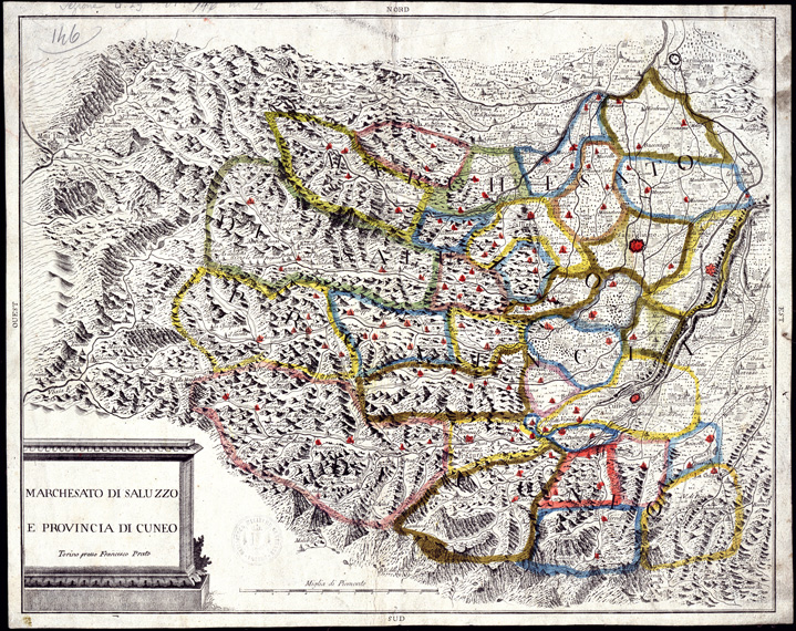 (N:12623) MARCHESATO DI SALUZZO E PROVINCIA DI CUNEO (B0004159) Carte e stampe antiche: riproduzione a colori su carta (formato A2)