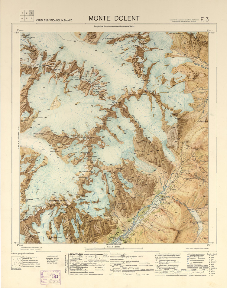 (N:8315) CARTA TURISTICA DEL MONTE BIANCO - Foglio 3 - Monte Dolent (B0004341) Carte e stampe antiche: riproduzione a colori su carta (formato A2)