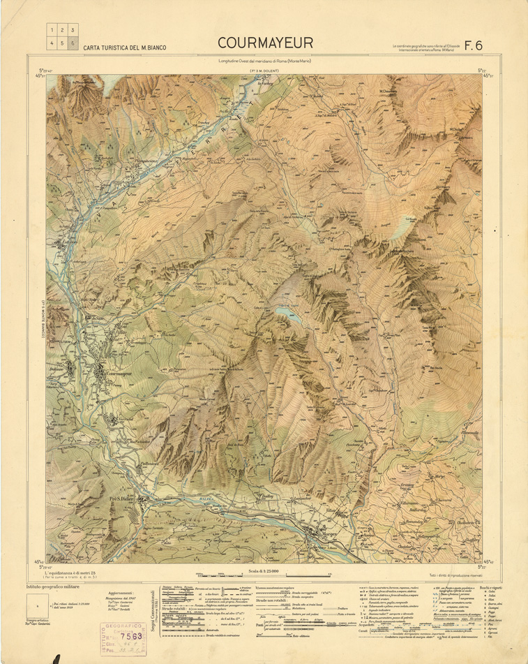(N:8312) CARTA TURISTICA DEL MONTE BIANCO - Foglio 6 - Courmayeur (B0004344) Carte e stampe antiche: riproduzione a colori su carta (formato A2)