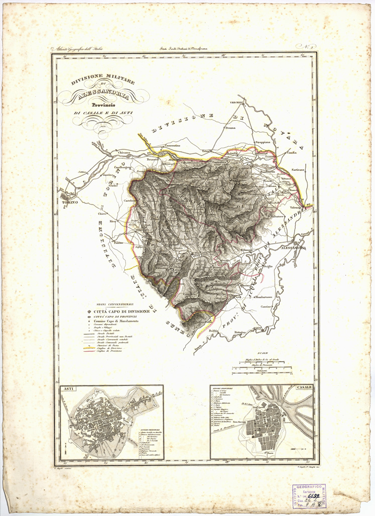 (N:16368) STATI SARDI ITALIANI DI TERRAFERMA - DIVISIONE MILITARE DI ALESSANDRIA E PROVINCIE DI CASALE E DI ASTI - Foglio 9 (B0004390) Carte e stampe antiche: riproduzione a colori su carta (formato A2)