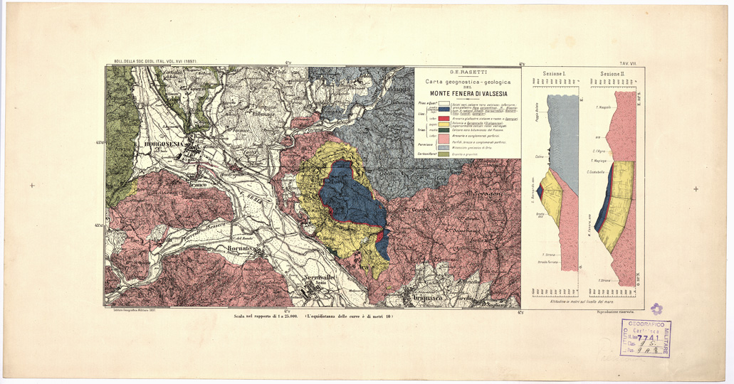 (N:4991) CARTA GEOGNOSTICA - GEOLOGICA DEL MONTE FENERA DI VALSESIA (B0004436) Carte e stampe antiche: riproduzione a colori su carta (formato A2)