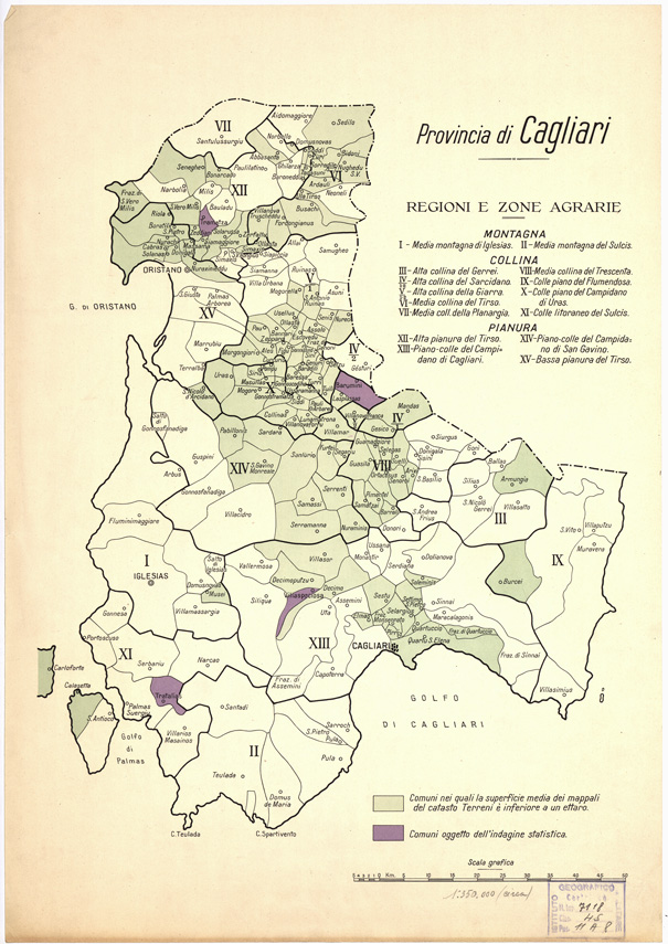 (N:14324) PROVINCIA DI CAGLIARI - REGIONI E ZONE AGRARIE (B0004737) Carte e stampe antiche: riproduzione a colori su carta (formato A2)