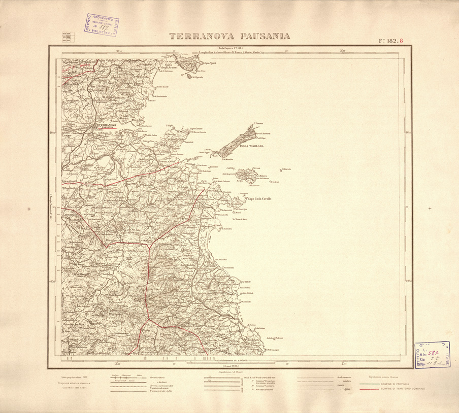 (N:3938) CARTA DELLE PROVINCIE DI CAGLIARI E SASSARI... - Foglio 182.8 - Terranova Pausania (B0004760) Carte e stampe antiche: riproduzione a colori su carta (formato A2)