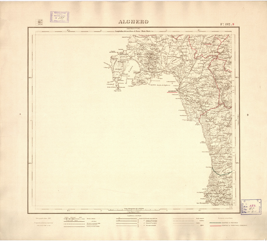 (N:3909) CARTA DELLE PROVINCIE DI CAGLIARI E SASSARI... - Foglio 192.9 - Alghero (B0004761) Carte e stampe antiche: riproduzione a colori su carta (formato A2)