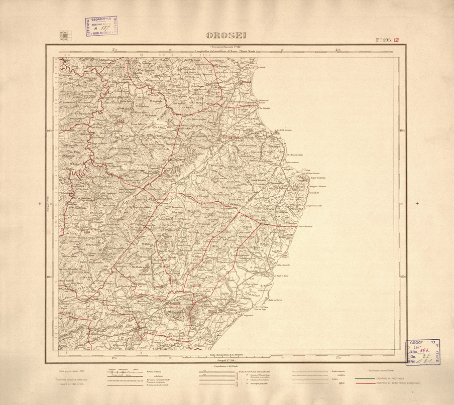 (N:3931) CARTA DELLE PROVINCIE DI CAGLIARI E SASSARI... - Foglio 195.12 - Orosei (B0004764) Carte e stampe antiche: riproduzione a colori su carta (formato A2)