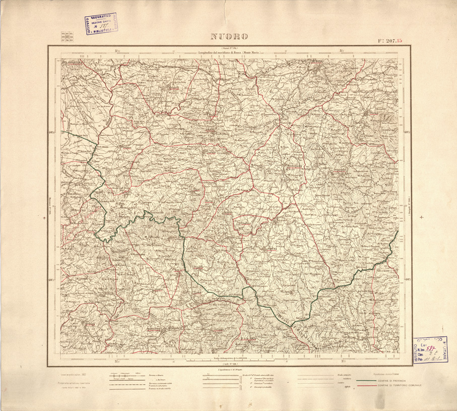 (N:3929) CARTA DELLE PROVINCIE DI CAGLIARI E SASSARI... - Foglio 207.15 - Nuoro (B0004767) Carte e stampe antiche: riproduzione a colori su carta (formato A2)