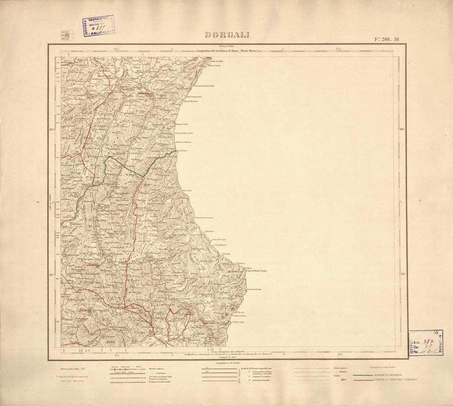 (N:3916) CARTA DELLE PROVINCIE DI CAGLIARI E SASSARI... - Foglio 208.16 - Dorgali (B0004768) Carte e stampe antiche: riproduzione a colori su carta (formato A2)