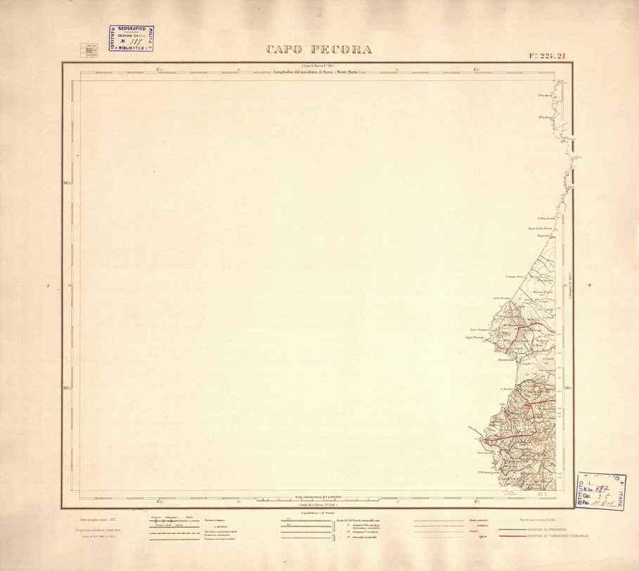 (N:3913) CARTA DELLE PROVINCIE DI CAGLIARI E SASSARI... - Foglio 224.21 - Capo Pecora (B0004773) Carte e stampe antiche: riproduzione a colori su carta (formato A2)