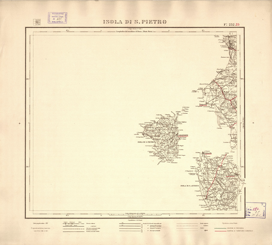 (N:3922) CARTA DELLE PROVINCIE DI CAGLIARI E SASSARI... - Foglio 232.25 - Isola di S. Pietro (B0004777) Carte e stampe antiche: riproduzione a colori su carta (formato A2)