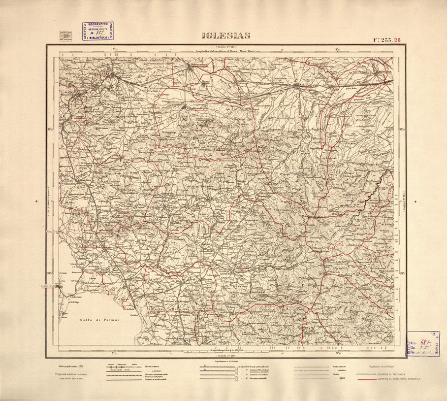 (N:3918) CARTA DELLE PROVINCIE DI CAGLIARI E SASSARI... - Foglio 233.26 - Iglesias (B0004778) Carte e stampe antiche: riproduzione a colori su carta (formato A2)