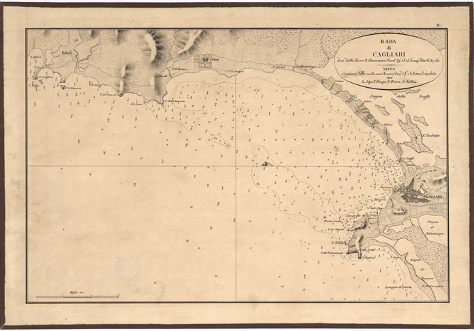 (N:5432) CARTA IDROGRAFICA DELLA SARDEGNA LEVATA DAL CAVALIERE GIUSEPPE ALBINI CAPITANO DI VASCELLO NELLA MARINA DI S.M. SARDA - FOGLIO 2 - RADA DI CAGLIARI. (B0004787) Carte e stampe antiche: riproduzione a colori su carta (formato A2)