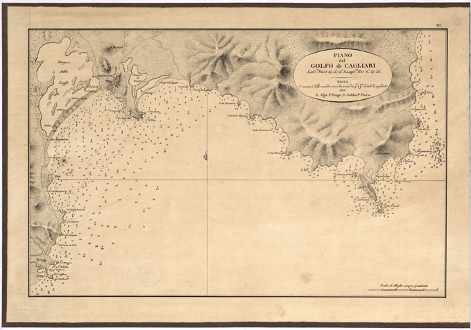 (N:5425) CARTA IDROGRAFICA DELLA SARDEGNA LEVATA DAL CAVALIERE GIUSEPPE ALBINI CAPITANO DI VASCELLO NELLA MARINA DI S.M. SARDA - FOGLIO 3 - PIANO DEL GOLFO DI CAGLIARI. (B0004788) Carte e stampe antiche: riproduzione a colori su carta (formato A2)
