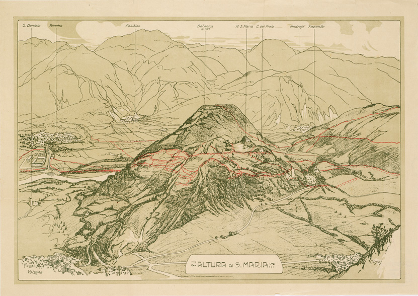 (N:8709) CENNI SULLA SISTEMAZIONE DIFENSIVA AUSTRIACA DELLA TESTA DI PONTE DI TOLMINO DAL REDUCI ROB (MONTE NERO) ALL'AVSCEK POTOK (AUZZA) - Schizzo panoramico n. 7 (B0005580) Carte e stampe antiche: riproduzione a colori su carta (formato A2)