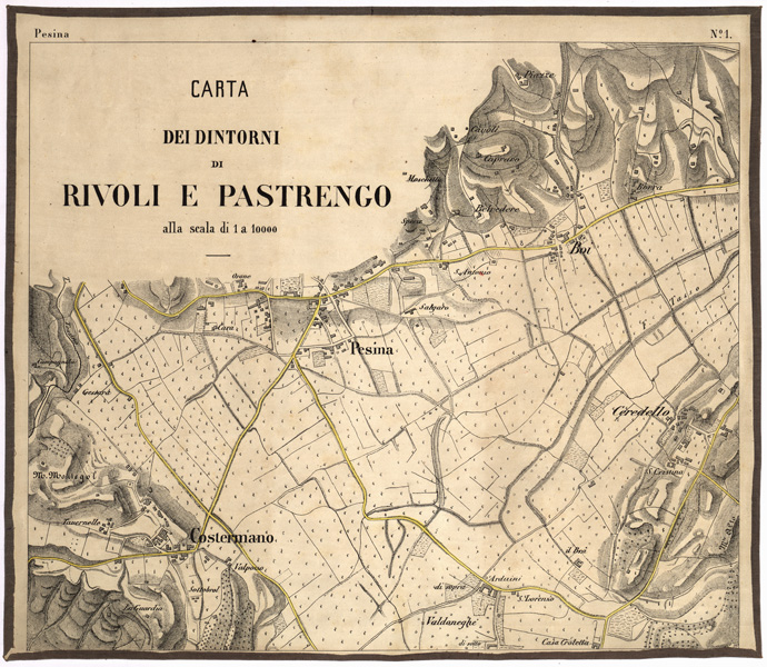 (N:1591) CARTA DEI DINTORNI DI RIVOLI E PASTRENGO - Foglio 1 - Pesina (B0005705) Carte e stampe antiche: riproduzione a colori su carta (formato A2)