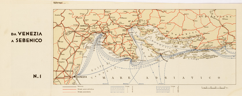 (N:11184) LA COSTA ORIENTALE DELL'ADRIATICO E DELLO IONIO - DA VENEZIA A SEBENICO - Tavola n.1-fronte/retro (B0005992, B0005993) Carte e stampe antiche: riproduzione a colori su carta (formato A2)