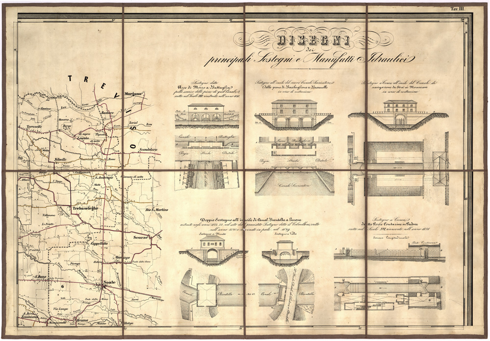 (N:5451) CARTA IDROGRAFICA STRADALE AMMINISTRATIVA CONSORZIALE DELLA PROV. DI PADOVA...Tavola III (B0006216) Carte e stampe antiche: riproduzione a colori su carta (formato A2)