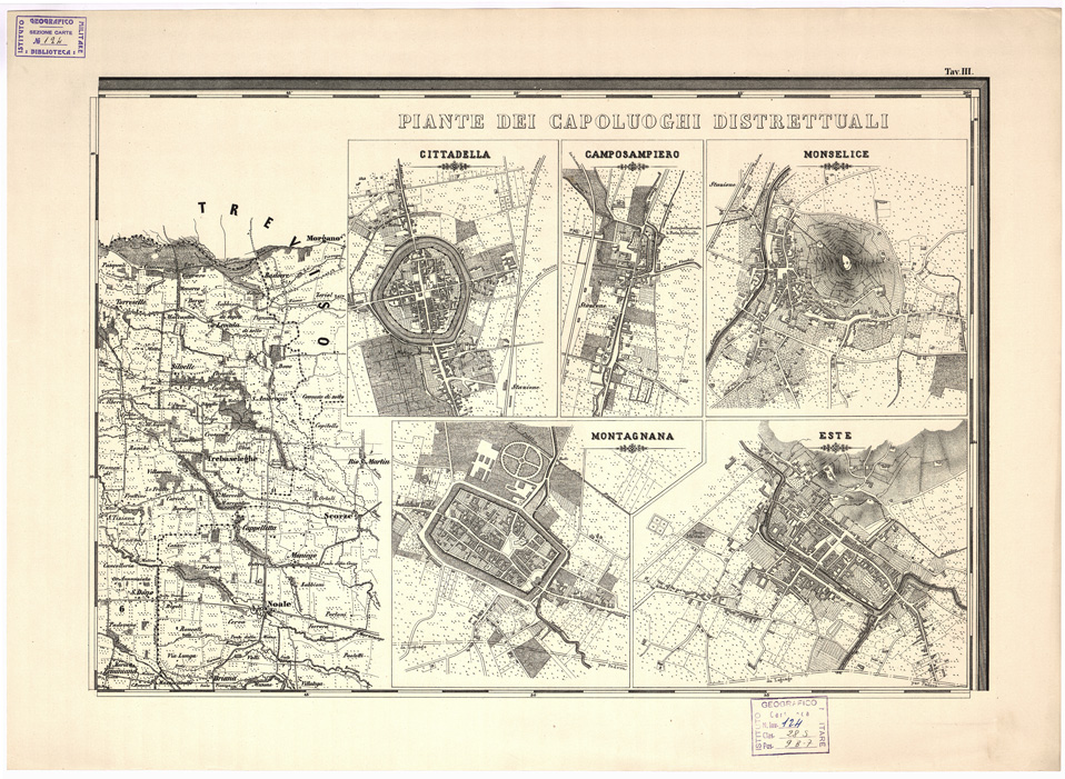 (N:5439) CARTA IDROGRAFICA STRADALE AMMINISTRATIVA CONSORZIALE DELLA PROV. DI PADOVA... Tavola III (B0006228) Carte e stampe antiche: riproduzione a colori su carta (formato A2)