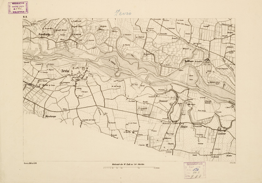 (N:14633) REAMBULIRTEN DETAILKARTE VOM MANOVRE TERRAIN AM MINCIO - ZEVIO - Tavola H II (B0006283) Carte e stampe antiche: riproduzione a colori su carta (formato A2)