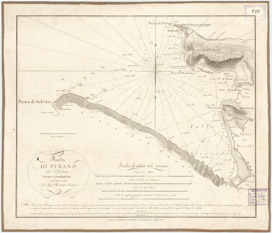 (N:14595) RADA DI PIRANO IN ISTRIA LEVATA E SCANDAGLIATA NELL' ANNO 1806 DAL SIG. BEAUTEMS BEAUPRE' (B0006325) Carte e stampe antiche: riproduzione a colori su carta (formato A2)