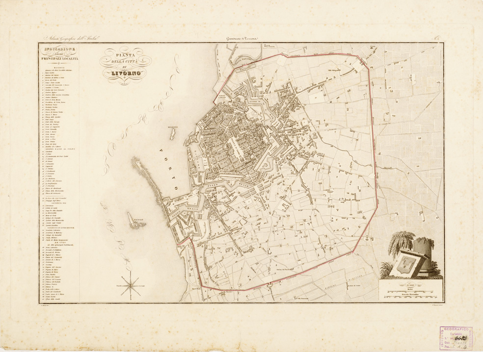 (N:13627) PIANTA DELLA CITTA' DI LIVORNO. (B0006332) Carte e stampe antiche: riproduzione a colori su carta (formato A2)