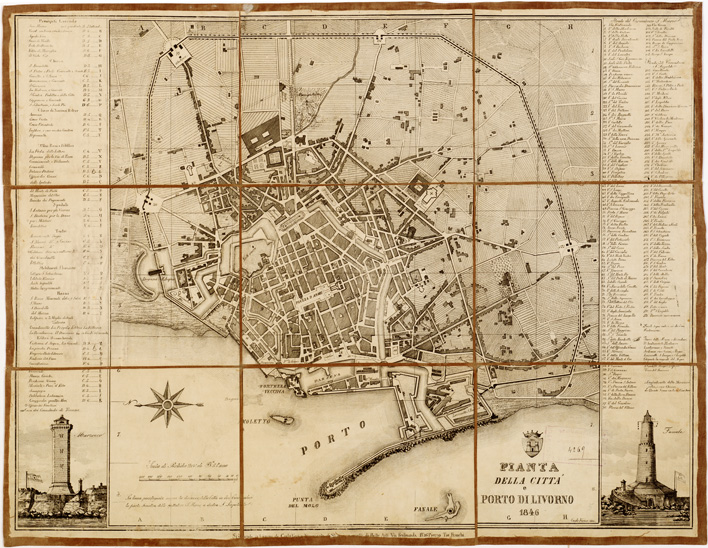(N:13811) PIANTA DELLA CITTA' E PORTO DI LIVORNO 1846. (B0006333) Carte e stampe antiche: riproduzione a colori su carta (formato A2)