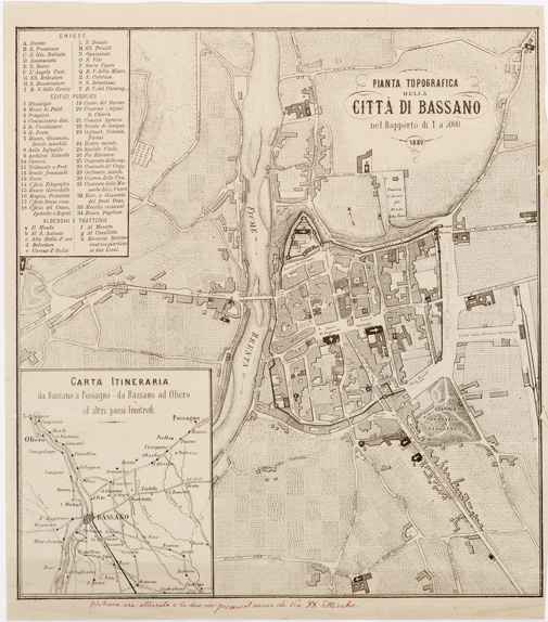 (N:13998) PIANTA TOPOGRAFICA DELLA CITTA' DI BASSANO (B0006369) Carte e stampe antiche: riproduzione a colori su carta (formato A2)