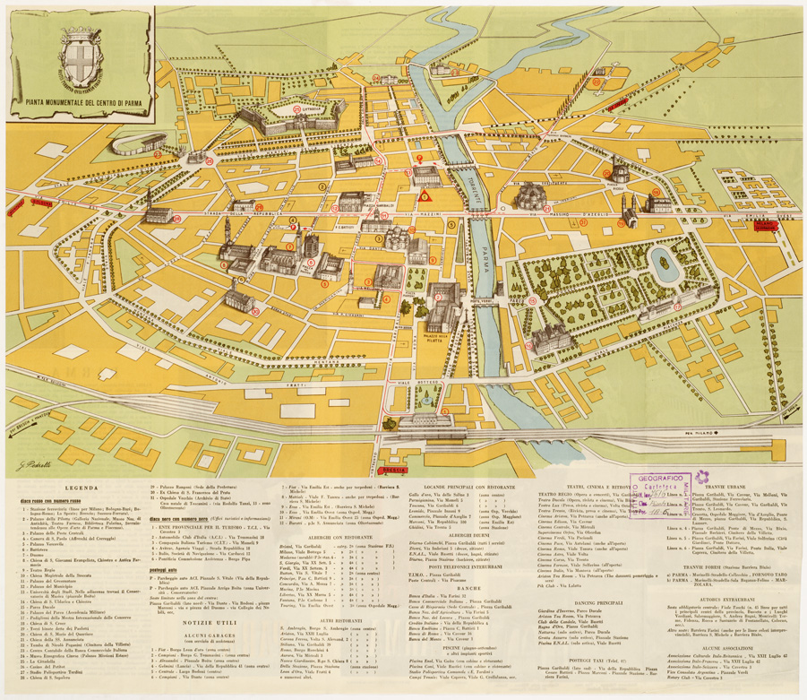 (N:13973) PIANTA MONUMENTALE DEL CENTRO DI PARMA (B0006423) Carte e stampe antiche: riproduzione a colori su carta (formato A2)