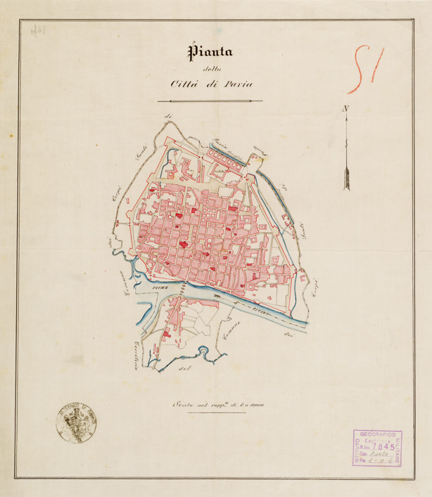(N:13734) PIANTA DELLA CITTA' DI PAVIA (B0006428) Carte e stampe antiche: riproduzione a colori su carta (formato A2)