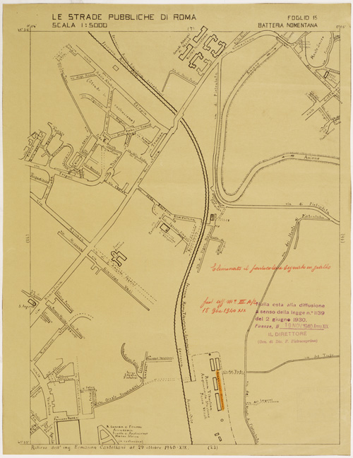 (N:11461) LE STRADE PUBBLICHE DI ROMA - Foglio 15 - BATTERIA NOMENTANA (con nulla osta) (B0006505) Carte e stampe antiche: riproduzione a colori su carta (formato A2)