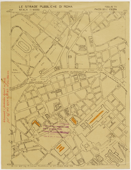 (N:11472) LE STRADE PUBBLICHE DI ROMA - Foglio 21 -PIAZZA DELL'ESEDRA (con nulla osta) (B0006515) Carte e stampe antiche: riproduzione a colori su carta (formato A2)