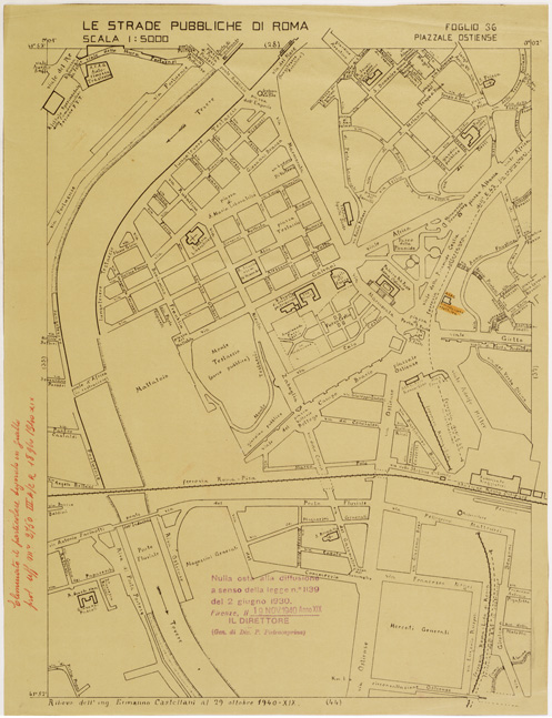(N:11496) LE STRADE PUBBLICHE DI ROMA - Foglio 36 - PIAZZALE OSTIENSE (con nulla osta) (B0006539) Carte e stampe antiche: riproduzione a colori su carta (formato A2)
