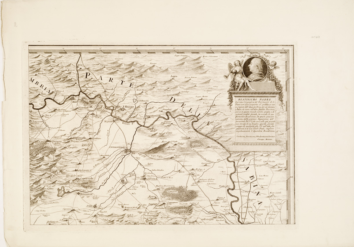 (N:10604) IL PATRIMONIO DI S. PIETRO DESCRITTO DA MONSIGNOR GIUSEPPE MOROZZO PROTONOTARIO APOSTOLICO GOVERNATORE DI CIVITAVECCHIA. INCISO DA P. D. GIO M.A. CASSINI C. R. S. ROMA 1791 - Foglio 2 (B0007234) Carte e stampe antiche: riproduzione a colori su carta (formato A2)
