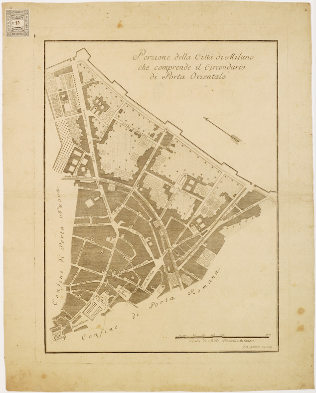 (N:13645) PIANTA DELLA CITTA' DI MILANO DIVISA IN CIRCONDARI. - Foglio 4 - Porzione della Citt di Milano che comprende il Circondario di Porta Orientale (B0007251) Carte e stampe antiche: riproduzione a colori su carta (formato A2)