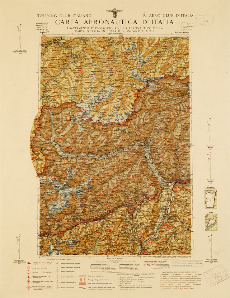(N:665) CARTA AERONAUTICA D'ITALIA - Foglio 5 BIS BOLZANO MERANO (B0007324) Carte e stampe antiche: riproduzione a colori su carta (formato A2)