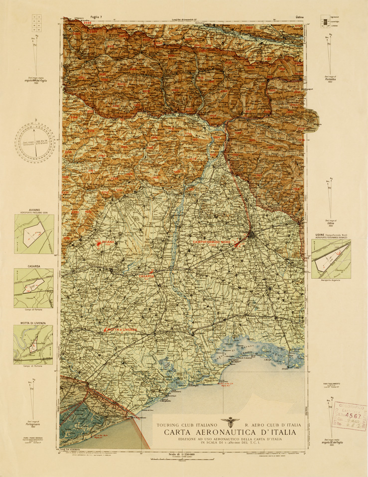 (N:676) CARTA AERONAUTICA D'ITALIA - Foglio 7 UDINE (B0007327) Carte e stampe antiche: riproduzione a colori su carta (formato A2)
