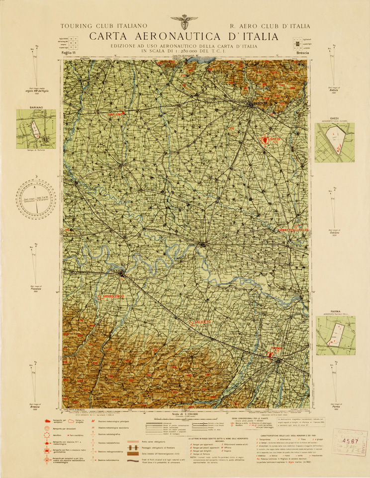 (N:620) CARTA AERONAUTICA D'ITALIA - Foglio 11 BRESCIA (B0007332) Carte e stampe antiche: riproduzione a colori su carta (formato A2)
