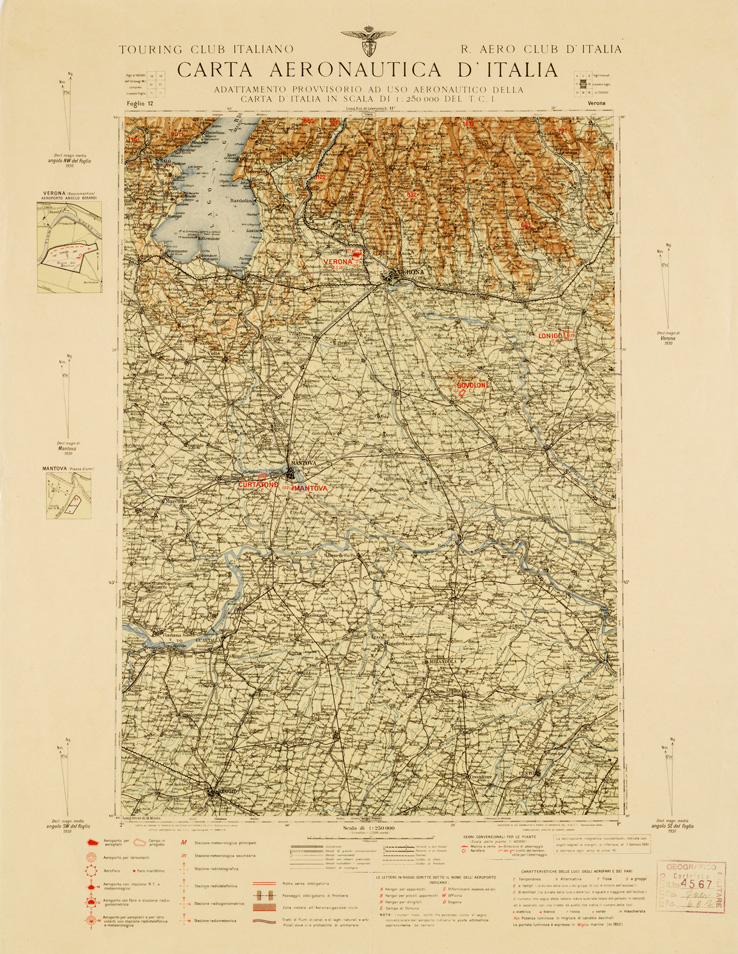 (N:621) CARTA AERONAUTICA D'ITALIA - Foglio 12 VERONA (B0007333) Carte e stampe antiche: riproduzione a colori su carta (formato A2)