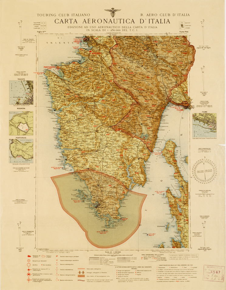 (N:622) CARTA AERONAUTICA D'ITALIA - Foglio 13 BIS FIUME - POLA (B0007335) Carte e stampe antiche: riproduzione a colori su carta (formato A2)
