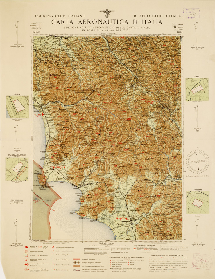(N:634) CARTA AERONAUTICA D'ITALIA - Foglio 22 SIENA (B0007345) Carte e stampe antiche: riproduzione a colori su carta (formato A2)