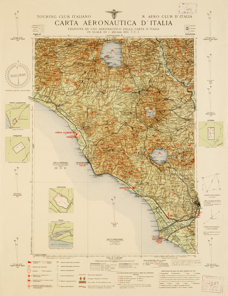 (N:640) CARTA AERONAUTICA D'ITALIA - Foglio 27 CIVITAVECCHIA (B0007351) Carte e stampe antiche: riproduzione a colori su carta (formato A2)