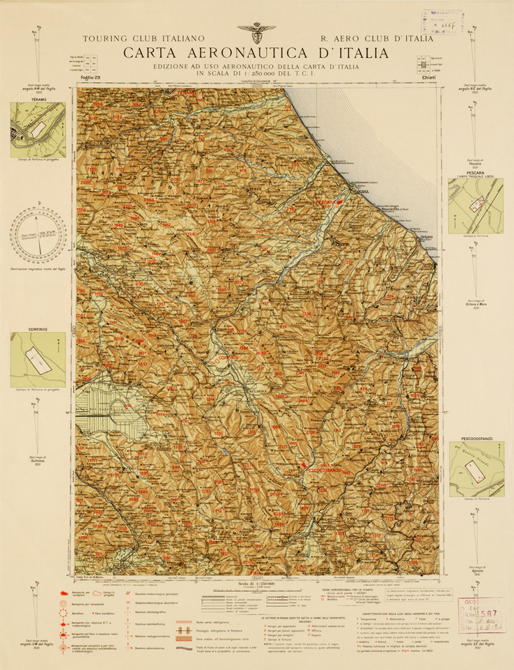 (N:642) CARTA AERONAUTICA D'ITALIA - Foglio 29 CHIETI (B0007353) Carte e stampe antiche: riproduzione a colori su carta (formato A2)