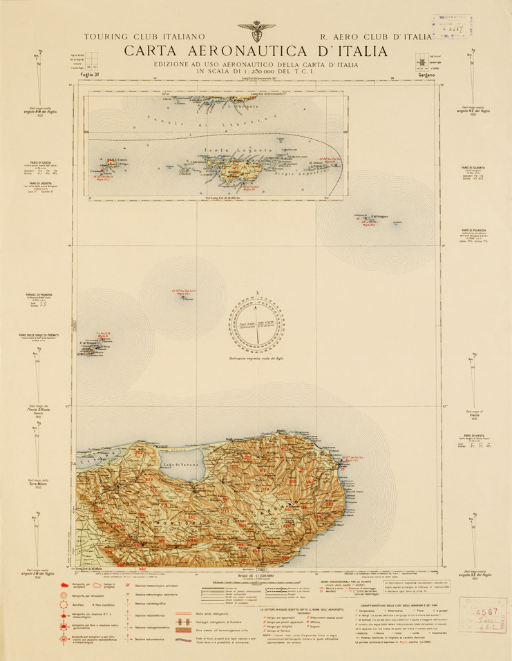 (N:645) CARTA AERONAUTICA D'ITALIA - Foglio 31 GARGANO (B0007355) Carte e stampe antiche: riproduzione a colori su carta (formato A2)