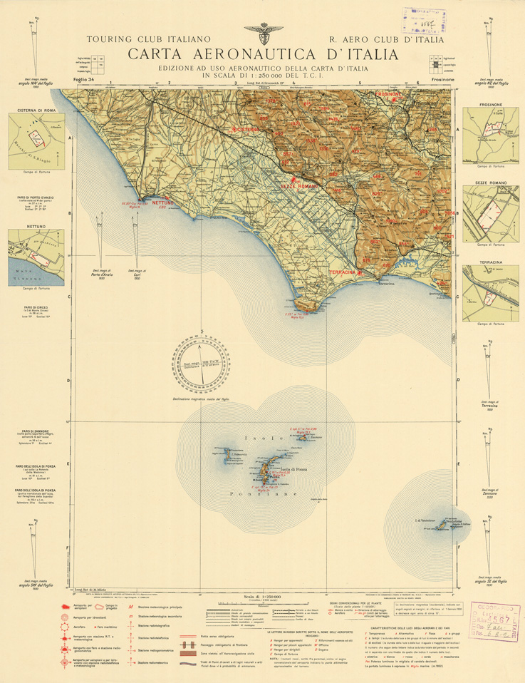 (N:648) CARTA AERONAUTICA D'ITALIA - Foglio 34 FROSINONE (B0007358) Carte e stampe antiche: riproduzione a colori su carta (formato A2)