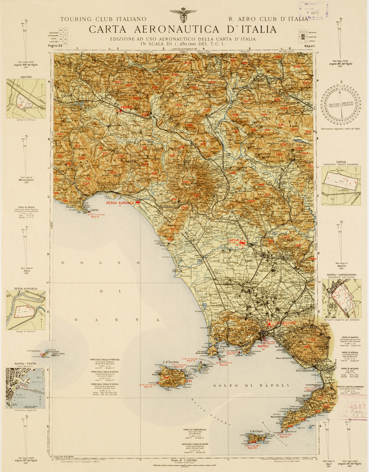 (N:649) CARTA AERONAUTICA D'ITALIA - Foglio 35 NAPOLI (B0007359) Carte e stampe antiche: riproduzione a colori su carta (formato A2)