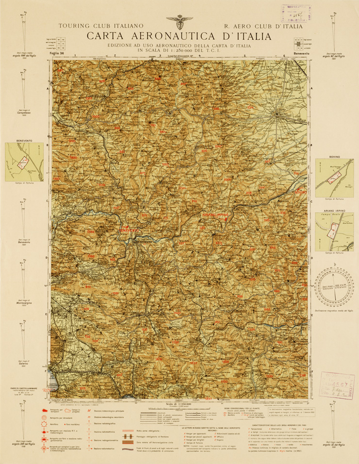 (N:650) CARTA AERONAUTICA D'ITALIA - Foglio 36 BENEVENTO (B0007360) Carte e stampe antiche: riproduzione a colori su carta (formato A2)