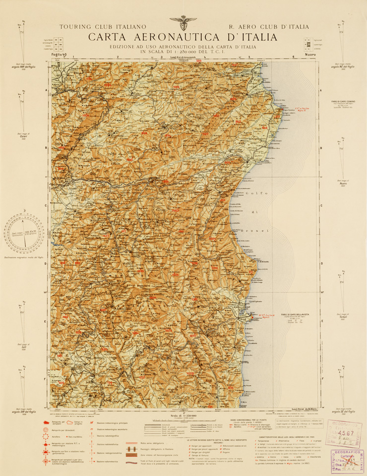 (N:655) CARTA AERONAUTICA D'ITALIA - Foglio 40 NUORO (B0007364) Carte e stampe antiche: riproduzione a colori su carta (formato A2)
