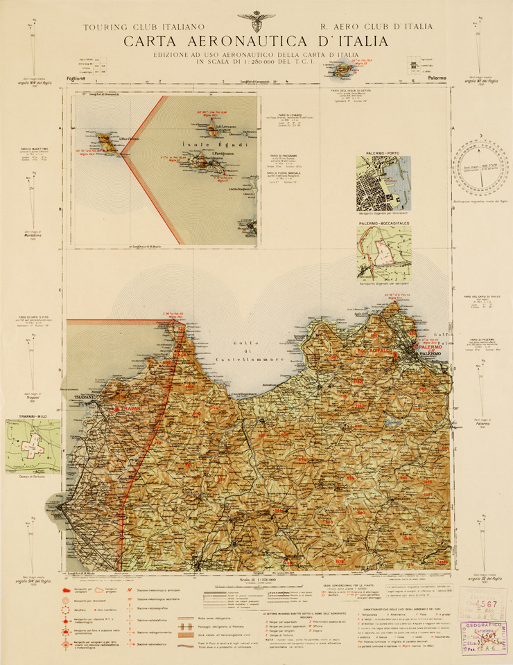 (N:664) CARTA AERONAUTICA D'ITALIA - Foglio 49 PALERMO (B0007373) Carte e stampe antiche: riproduzione a colori su carta (formato A2)