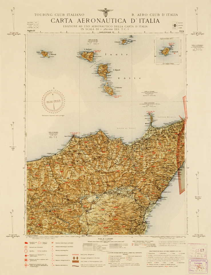 (N:668) CARTA AERONAUTICA D'ITALIA - Foglio 51 ETNA (B0007375) Carte e stampe antiche: riproduzione a colori su carta (formato A2)