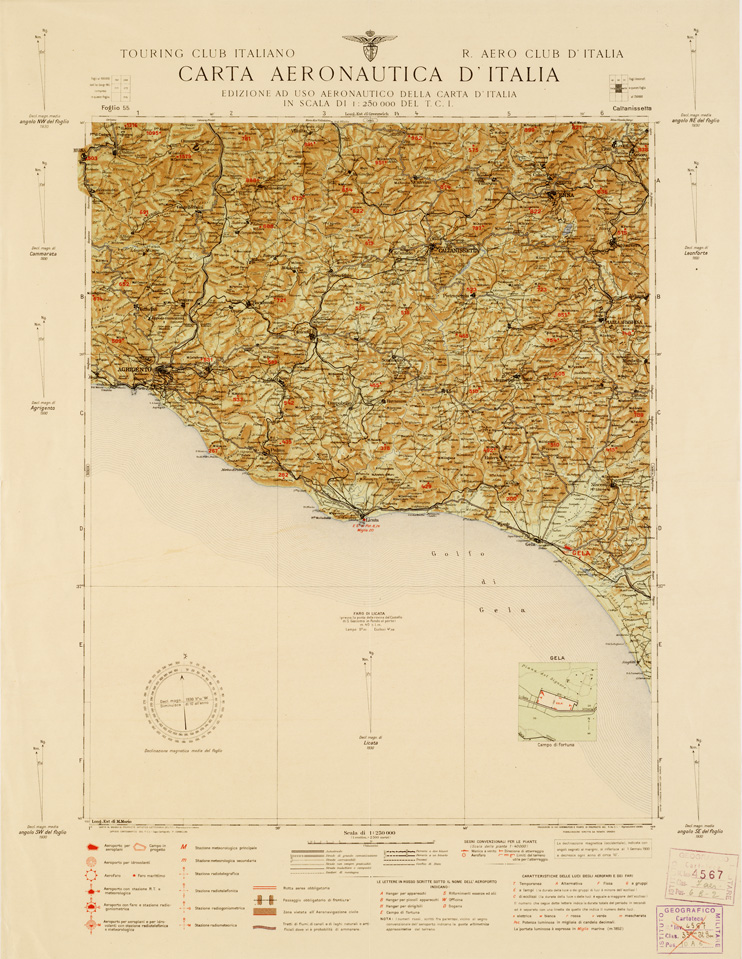 (N:671) CARTA AERONAUTICA D'ITALIA - Foglio 55 CALTANISSETTA (B0007378) Carte e stampe antiche: riproduzione a colori su carta (formato A2)
