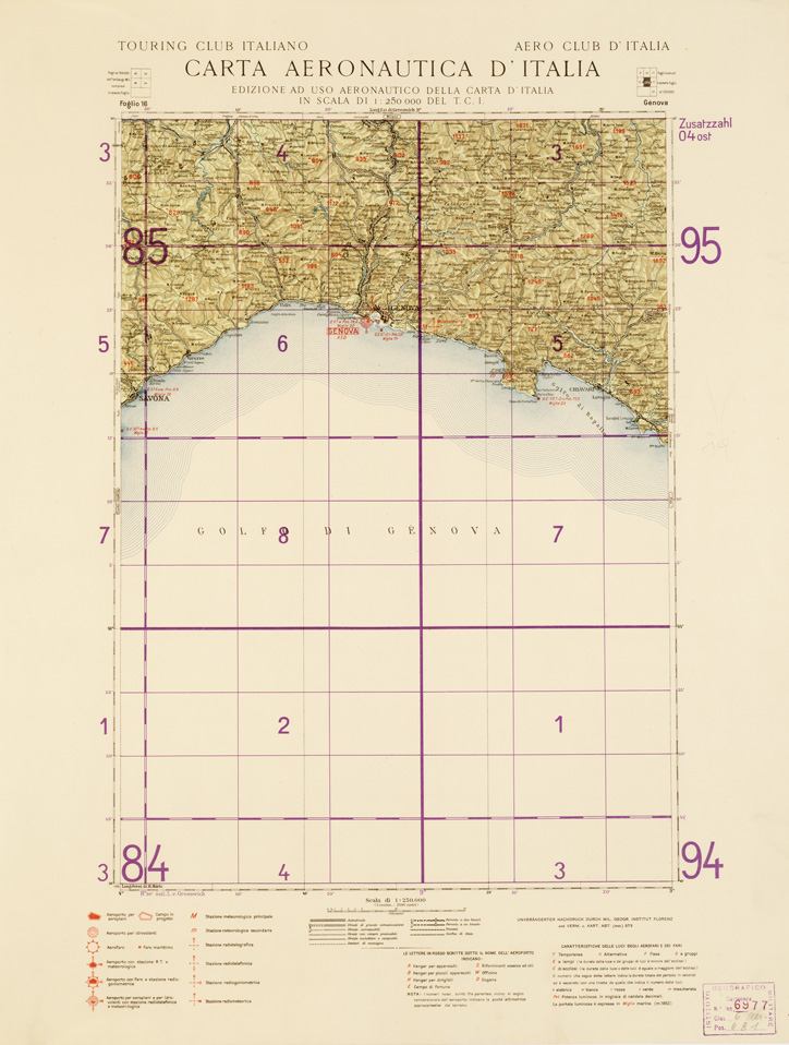 (N:546) CARTA AERONAUTICA D'ITALIA (EDIZIONE TEDESCA) - Foglio 16 GENOVA (B0007383) Carte e stampe antiche: riproduzione a colori su carta (formato A2)
